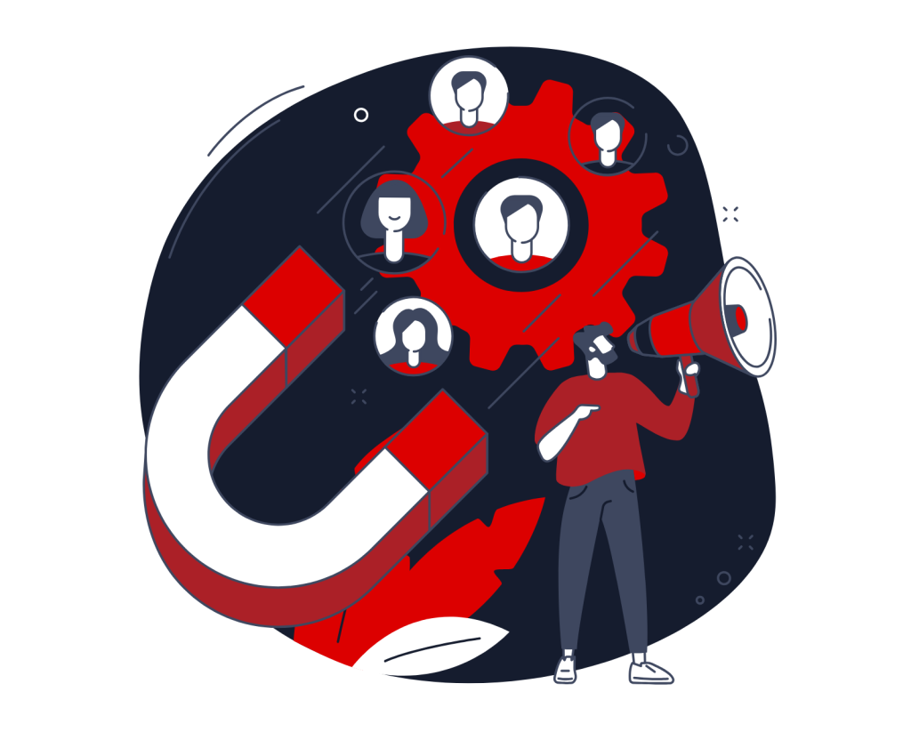 Marketing team using digital tools to attract and nurture qualified leads through a sales funnel.